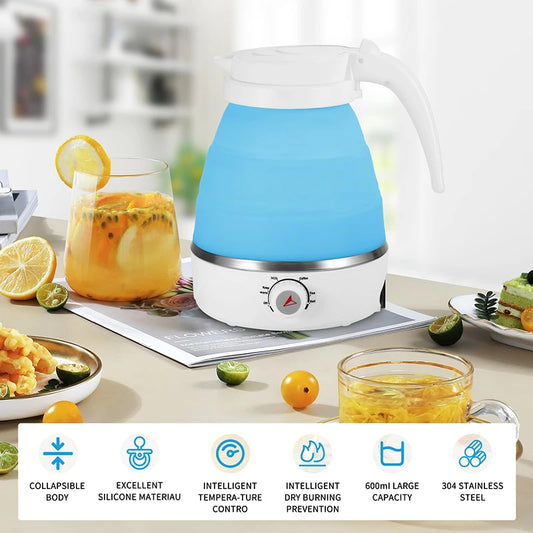 Fast Water Boiling 600 Ml Portable Kettle Travel Kettle Foods Boils Quickly Silicone Small Collapsible Foldable Electric Sports Bottle (Random Color)