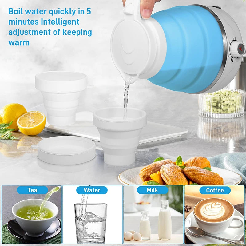Fast Water Boiling 600 Ml Portable Kettle Travel Kettle Foods Boils Quickly Silicone Small Collapsible Foldable Electric Sports Bottle (Random Color)