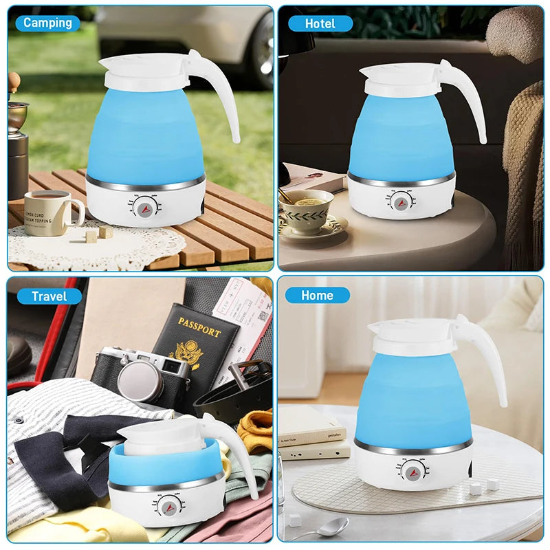 Fast Water Boiling 600 Ml Portable Kettle Travel Kettle Foods Boils Quickly Silicone Small Collapsible Foldable Electric Sports Bottle (Random Color)